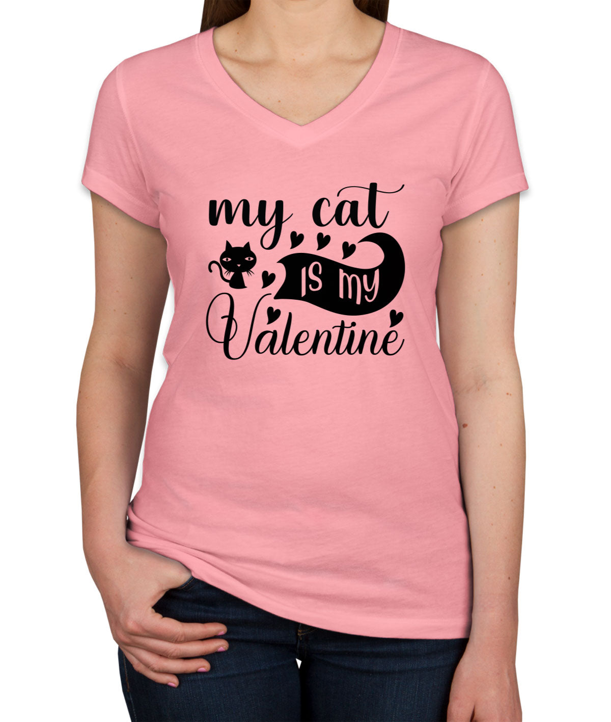 My Cat I My Valentine Women's V Neck T-shirt