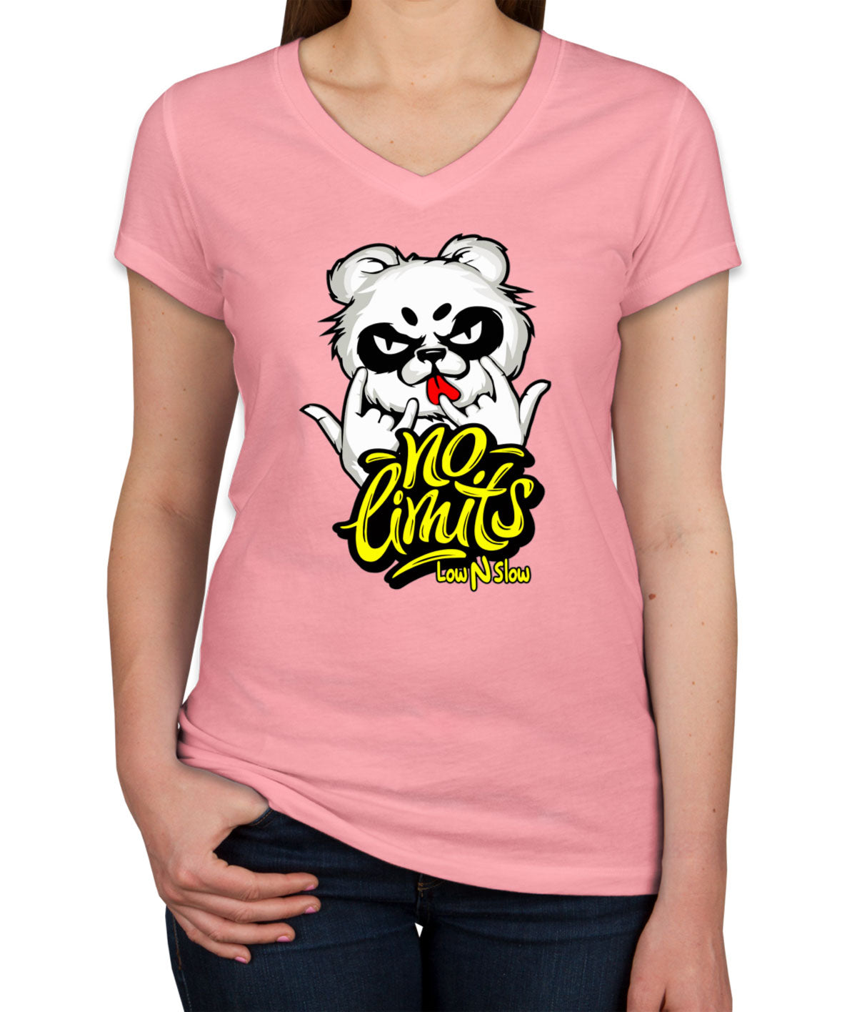 Cool Dude Panda No Limits Women's V Neck T-shirt