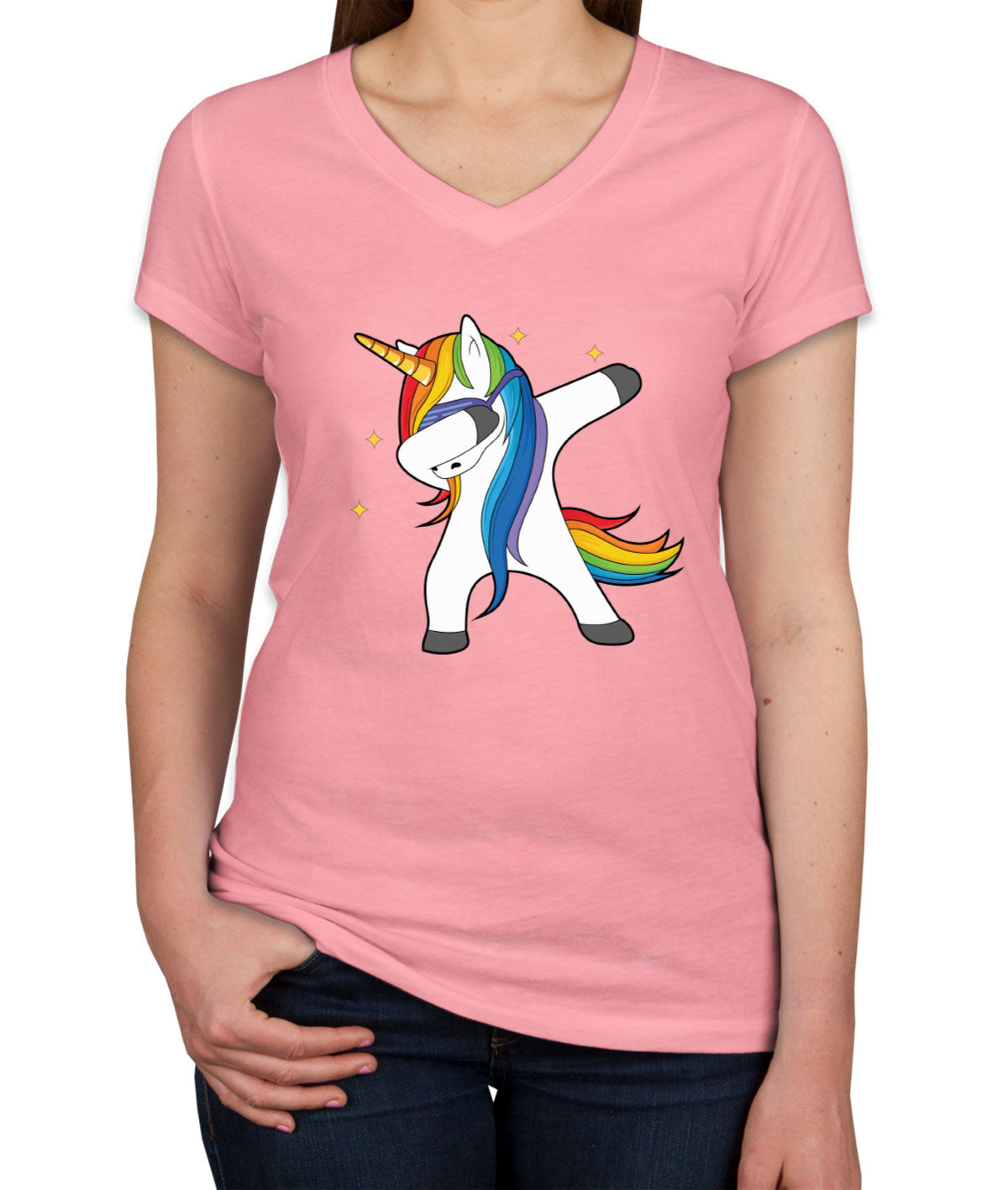 Dabbing Unicorn Women's V Neck T-shirt