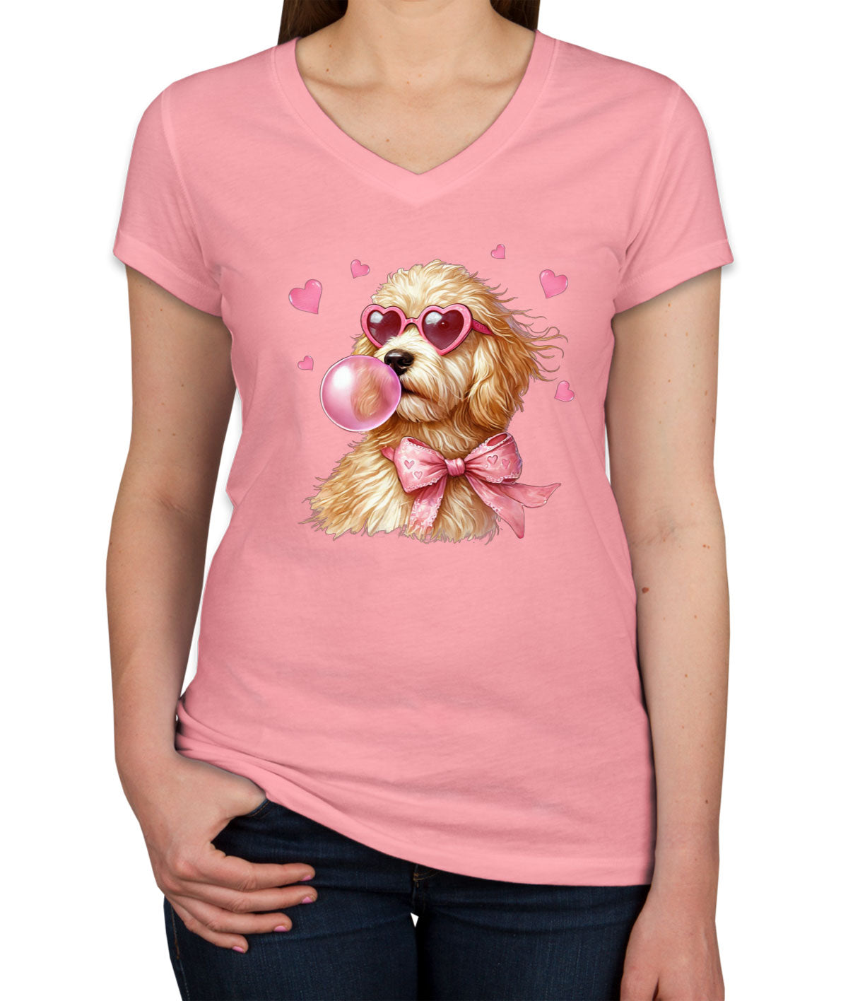 Golden Retriever Dog Valentine's Day Women's V Neck T-shirt