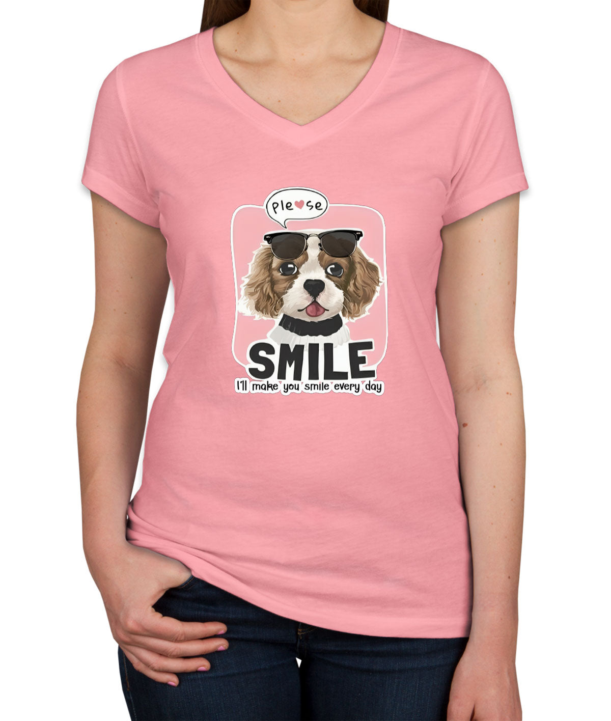 Please Smile Happy Dog Women's V Neck T-shirt