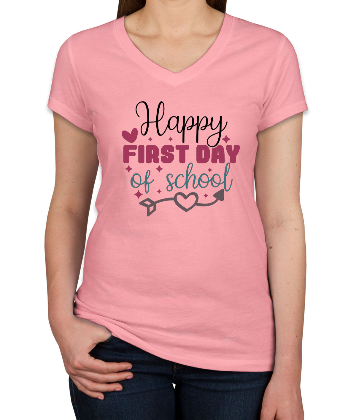 Happy First Day Of School Teacher Women's V Neck T-shirt