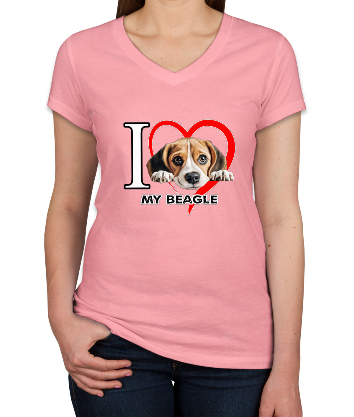 I Love My Beagle Dog Women's V Neck T-shirt