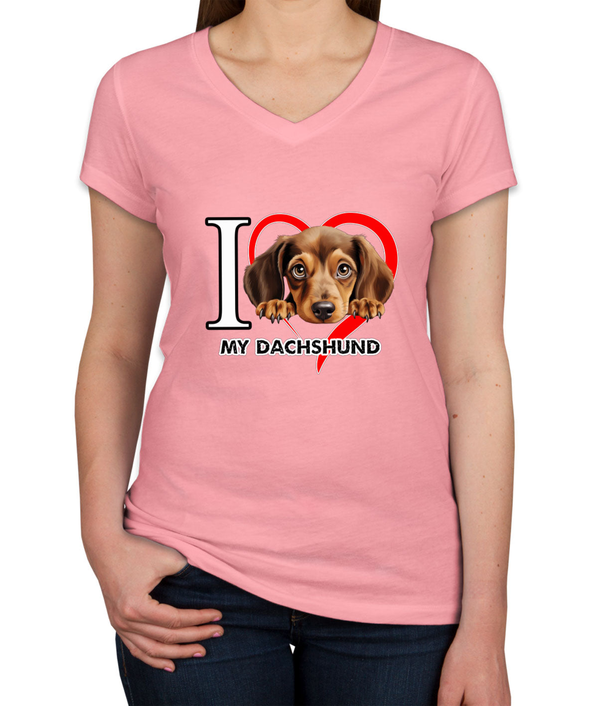 I Love My Dachshund Dog Women's V Neck T-shirt