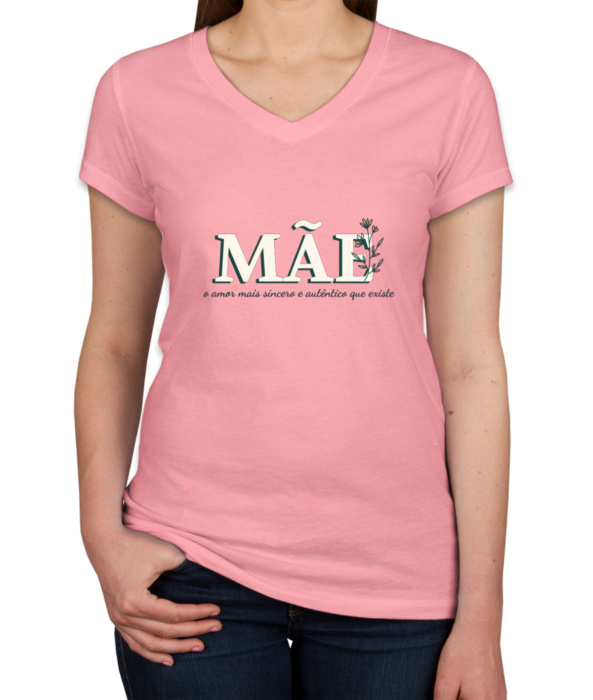 Mãe Mother In Portuguese Women's V Neck T-shirt