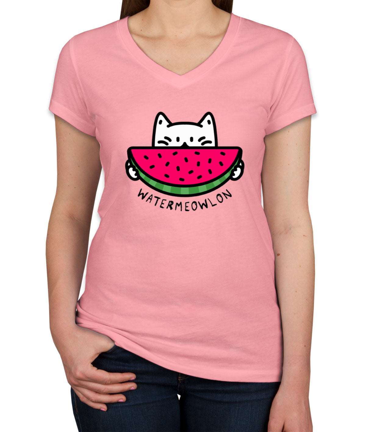 Watermeow Cat Women's V Neck T-shirt