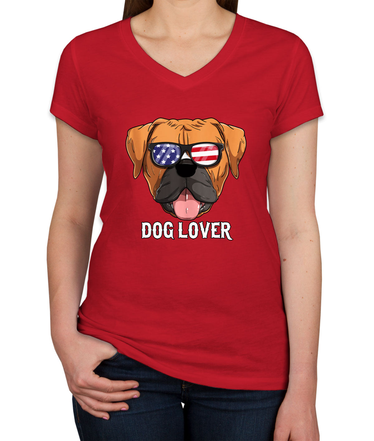 American Boxer Dog Lover Women's V Neck T-shirt