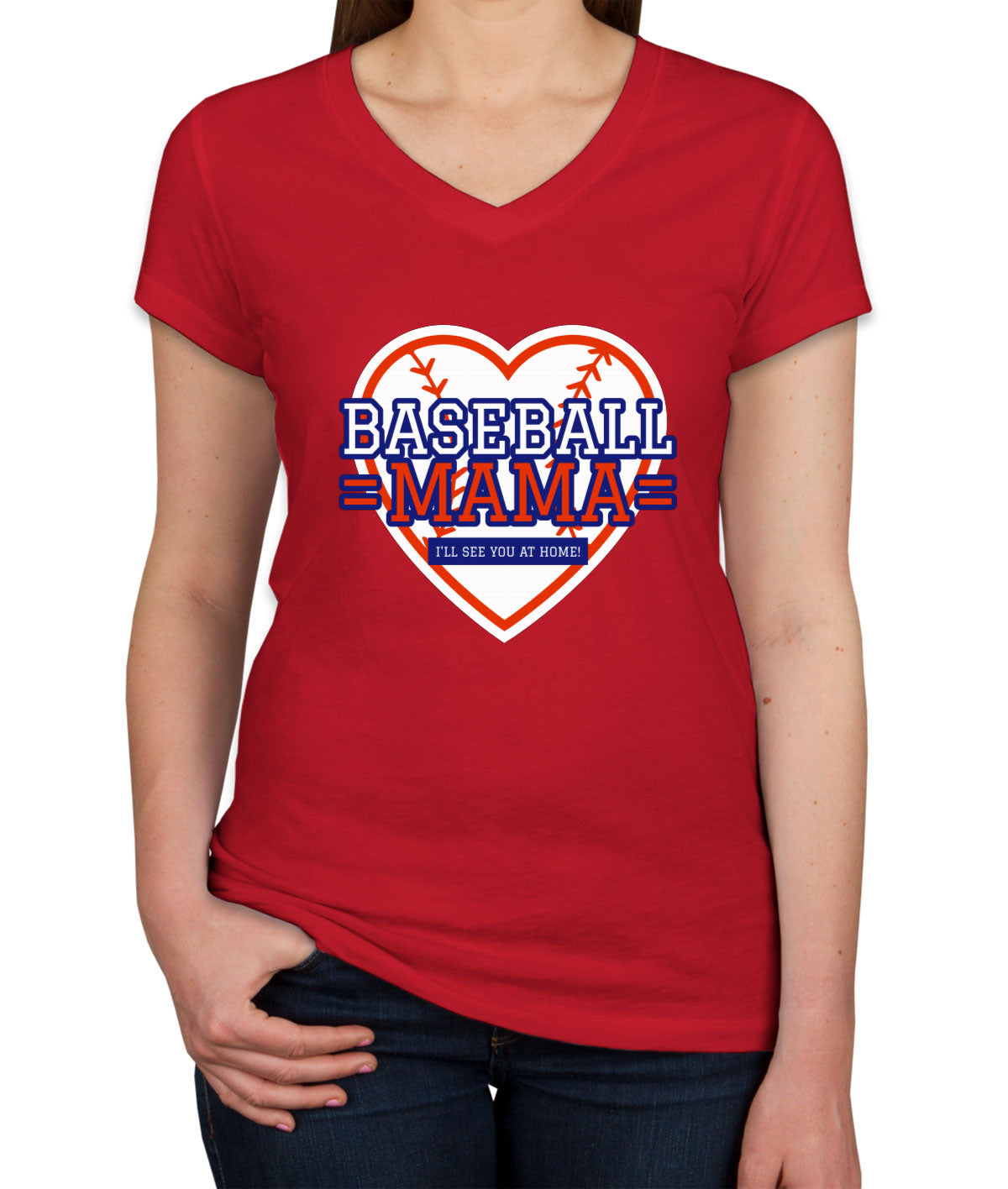 Baseball Mama Women's V Neck T-shirt