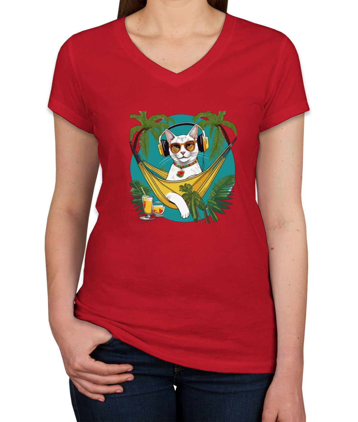 Cat On Vacation Women's V Neck T-shirt