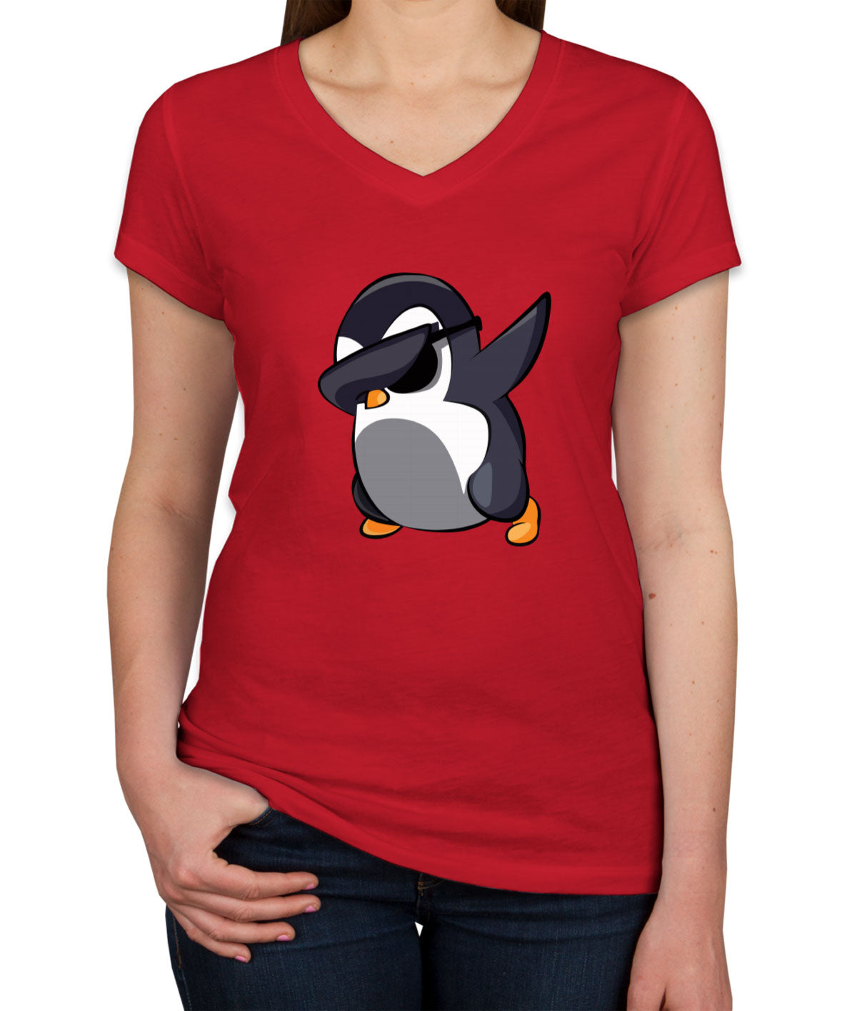 Dabbing Penguin Women's V Neck T-shirt