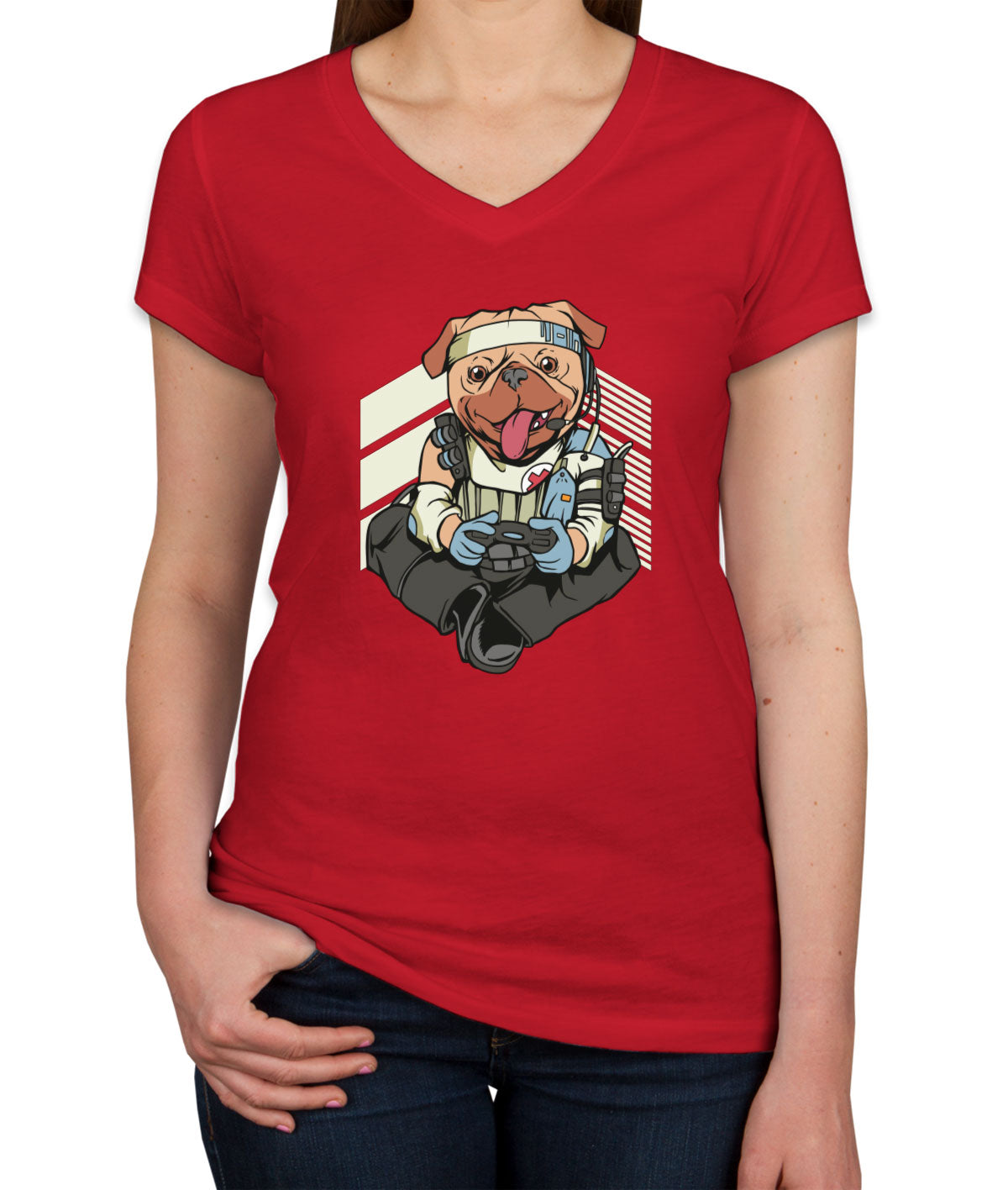 Gamer Dog Women's V Neck T-shirt