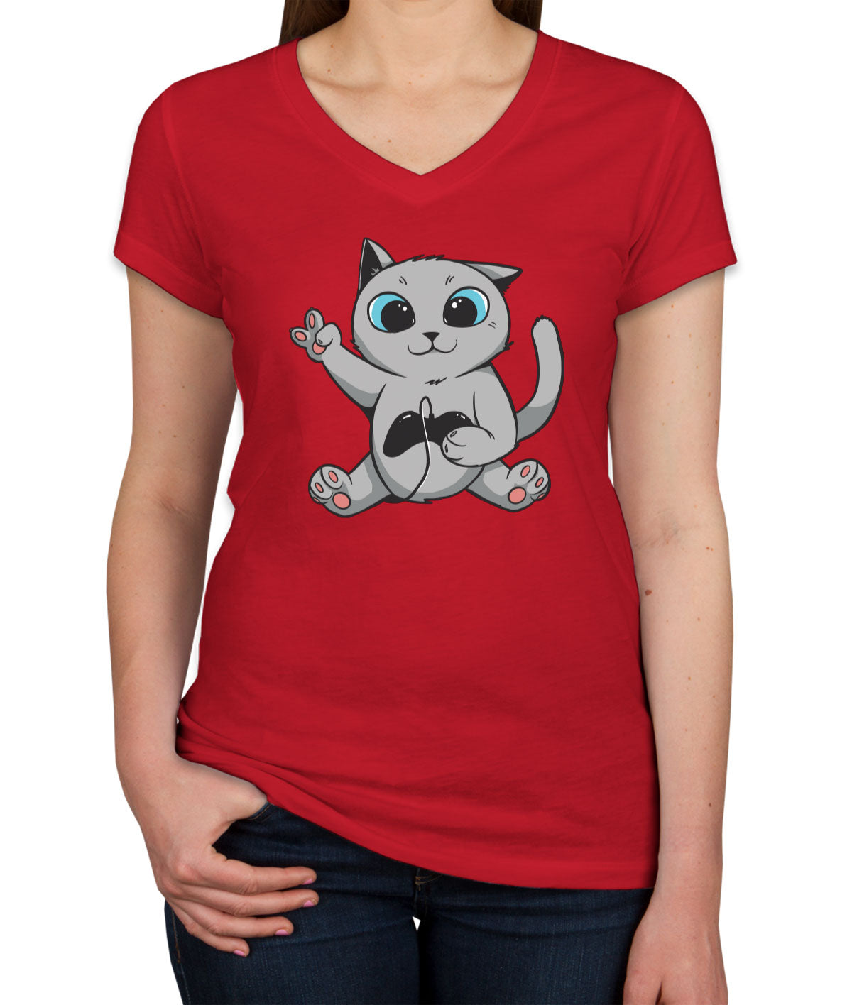 Gamer Cat Women's V Neck T-shirt