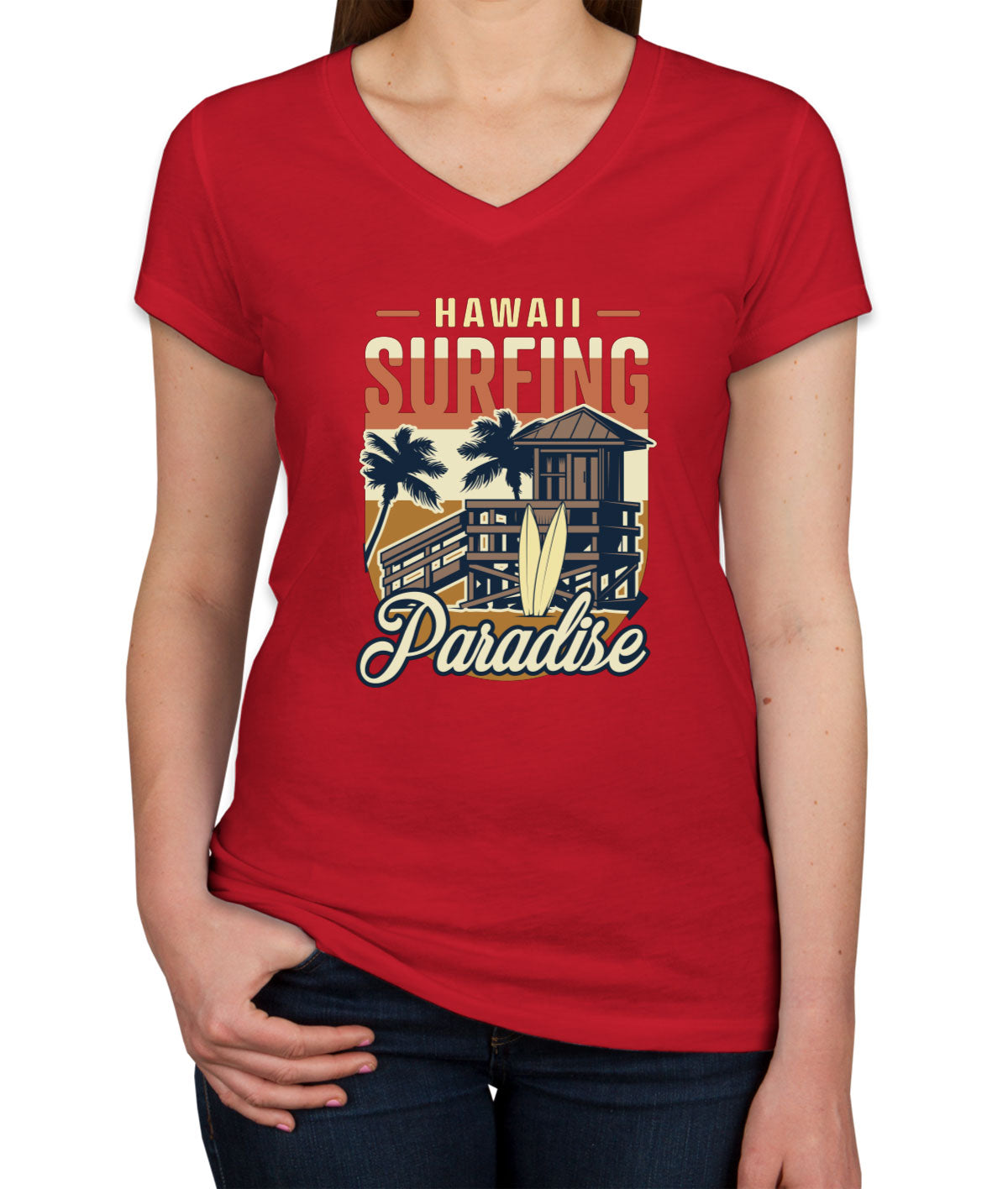 Hawaii Surfing Paradise Women's V Neck T-shirt