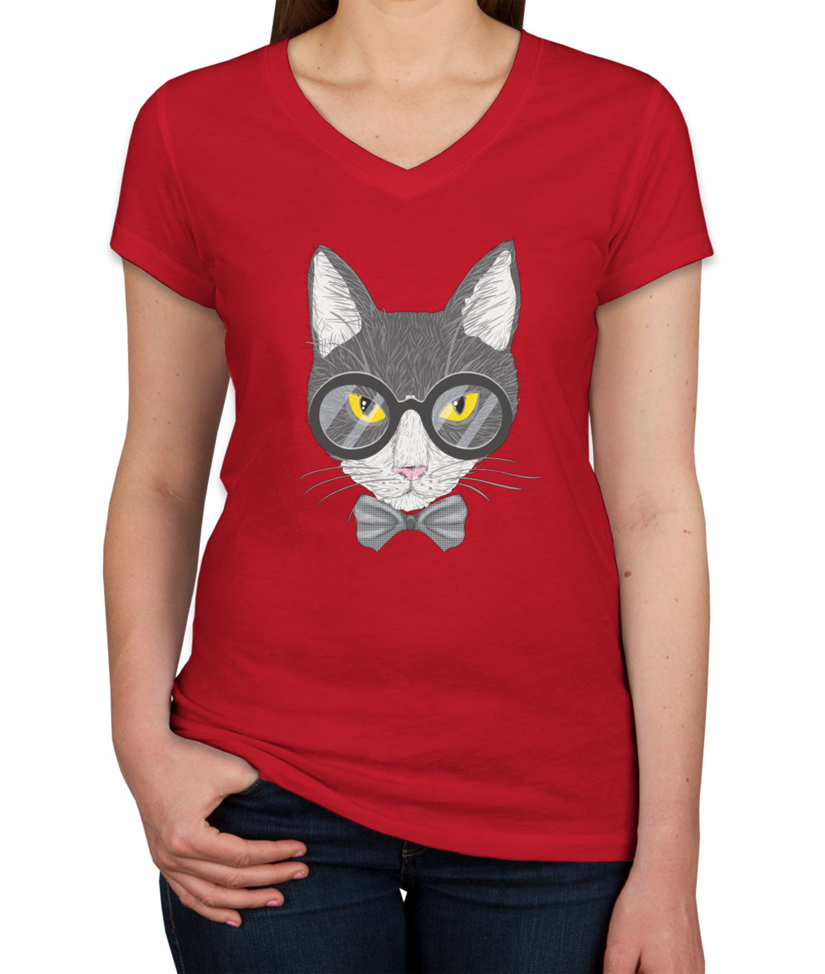 Hipster Cat Women's V Neck T-shirt