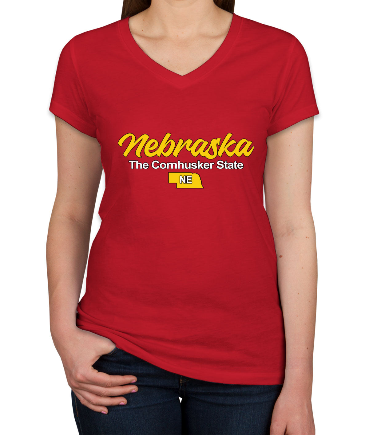 Nebraska The Cornhusker State Women's V Neck T-shirt