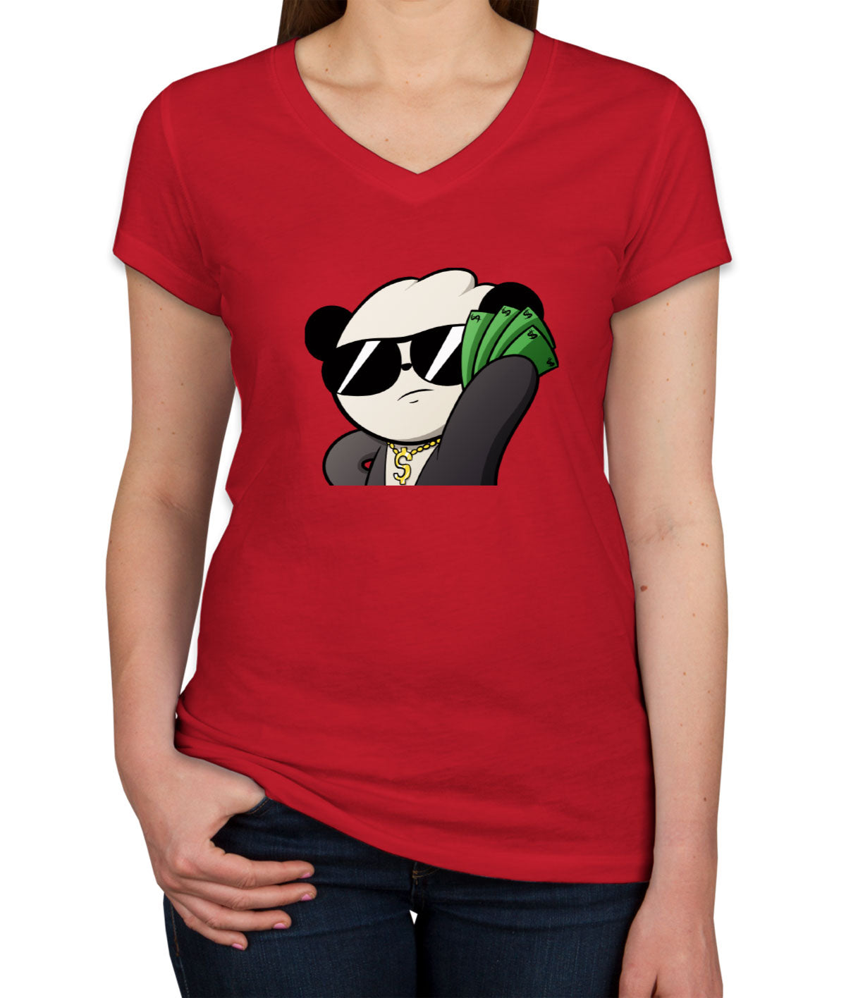 Panda Money Women's V Neck T-shirt