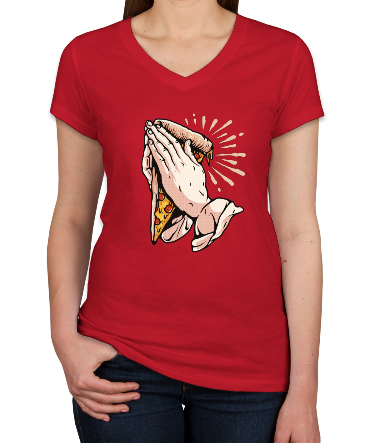 Pray For Pizza Women's V Neck T-shirt