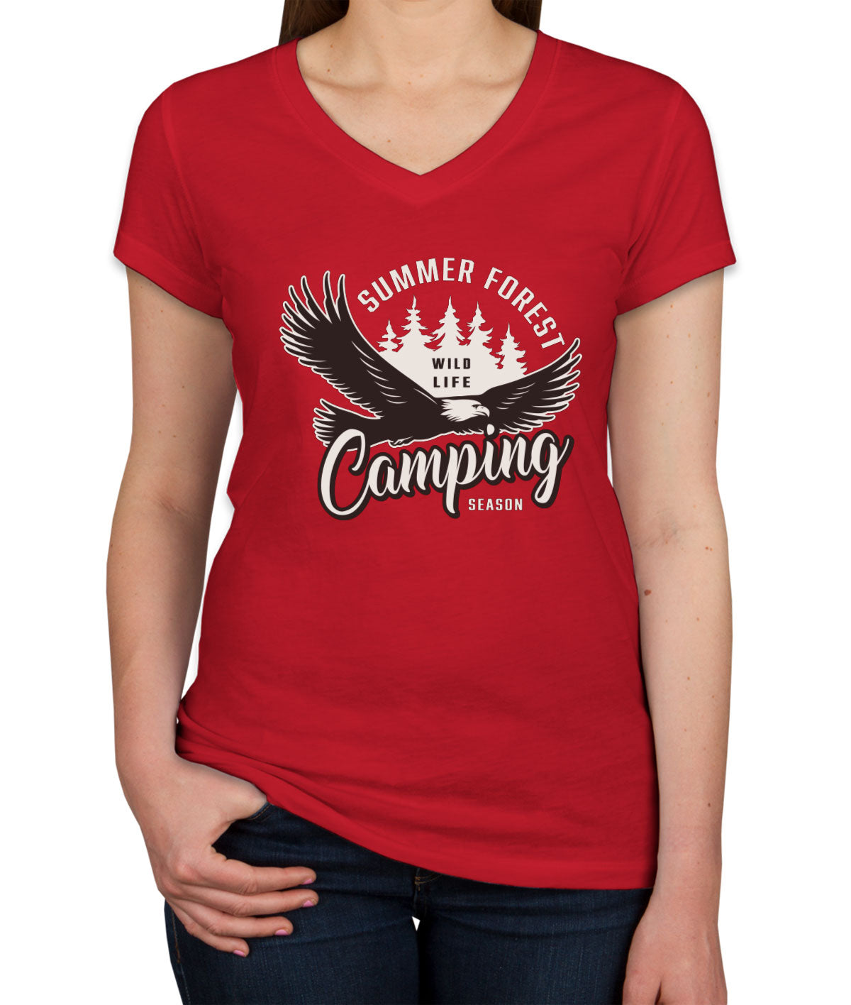 Summer Forest Wild Life Camping Women's V Neck T-shirt