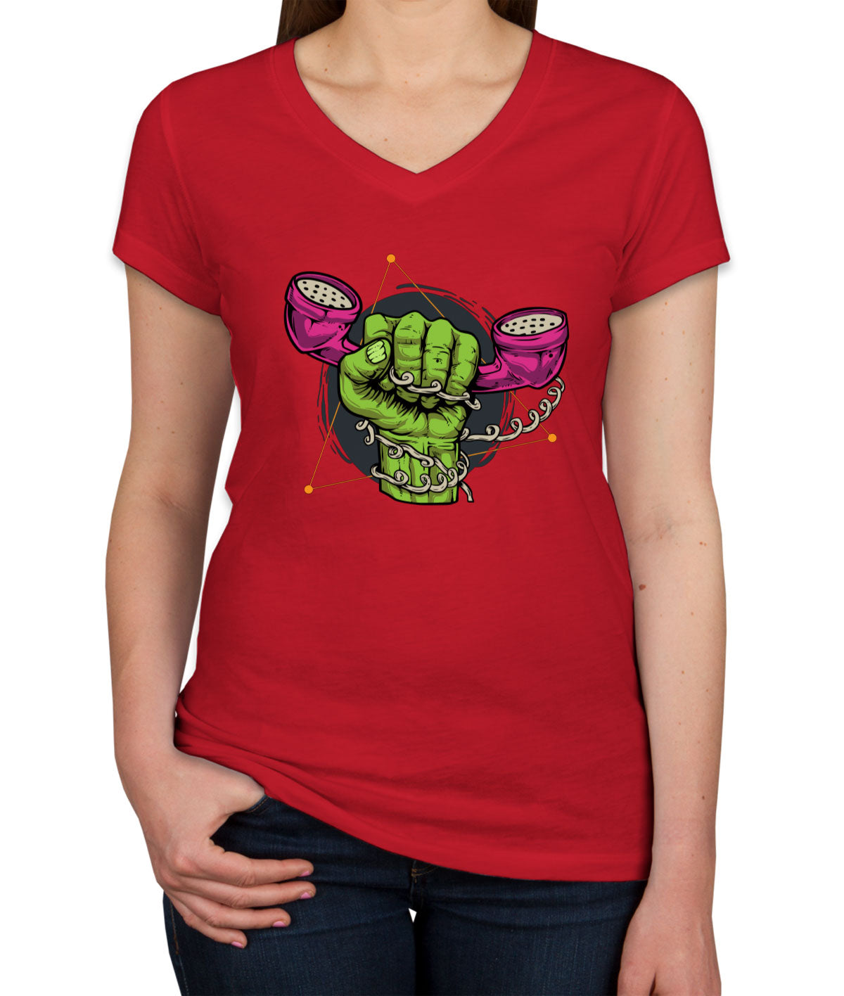 Zombie Hand Holding The Phone Women's V Neck T-shirt