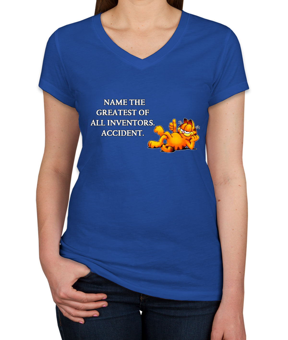 Name The Greatest Of All Inventors. Accident. Mark Twain Women's V Neck T-shirt