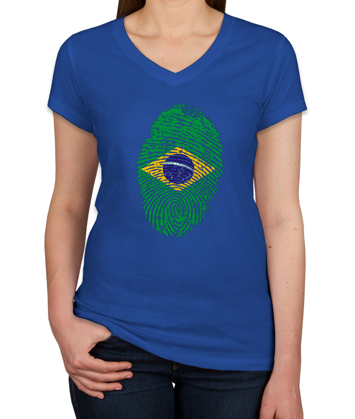 Brazil Fingerprint Women's V Neck T-shirt