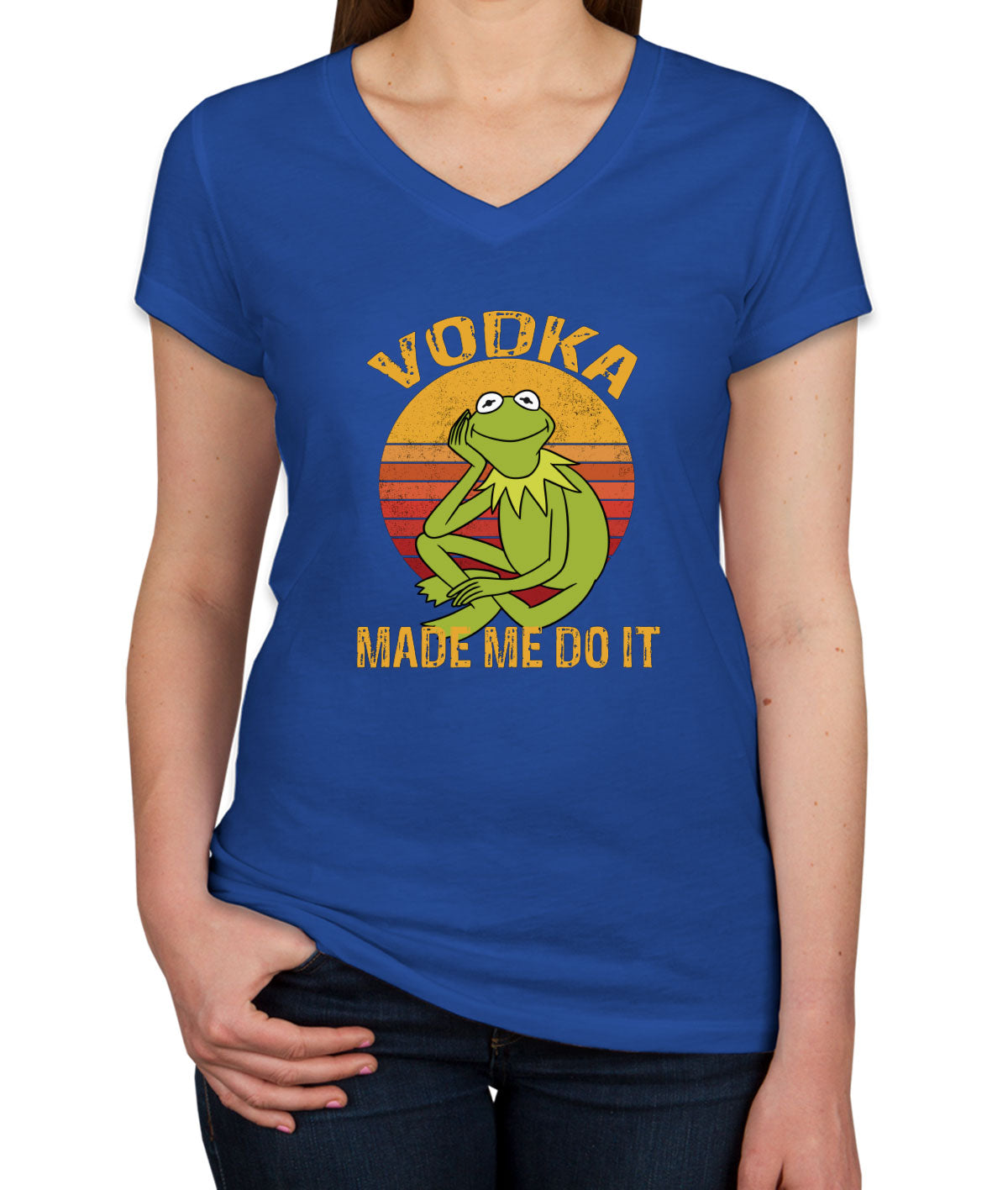 Vodka Made Me Do It Frog Meme Women's V Neck T-shirt