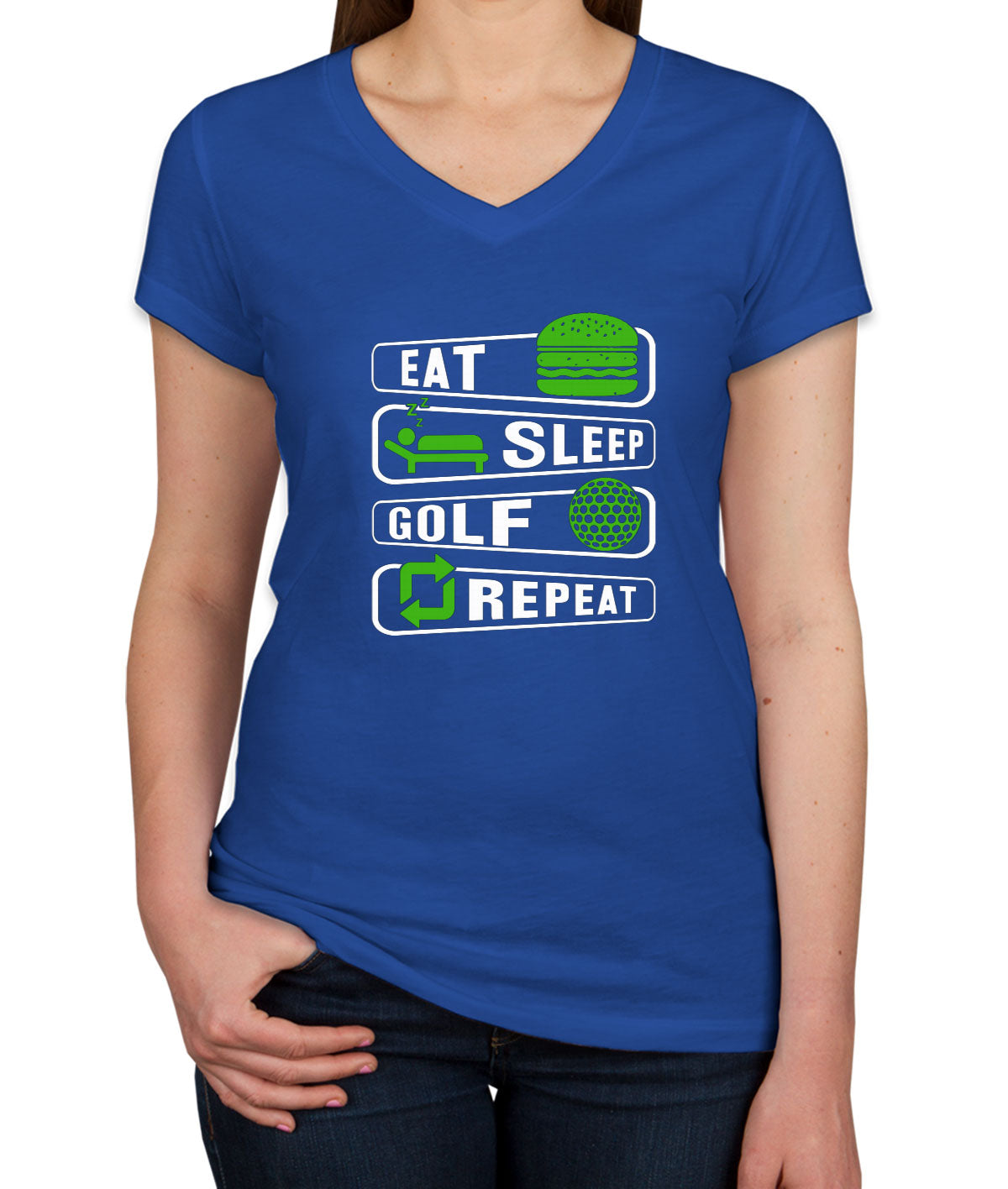 Eat Sleep Golf Repeat Women's V Neck T-shirt