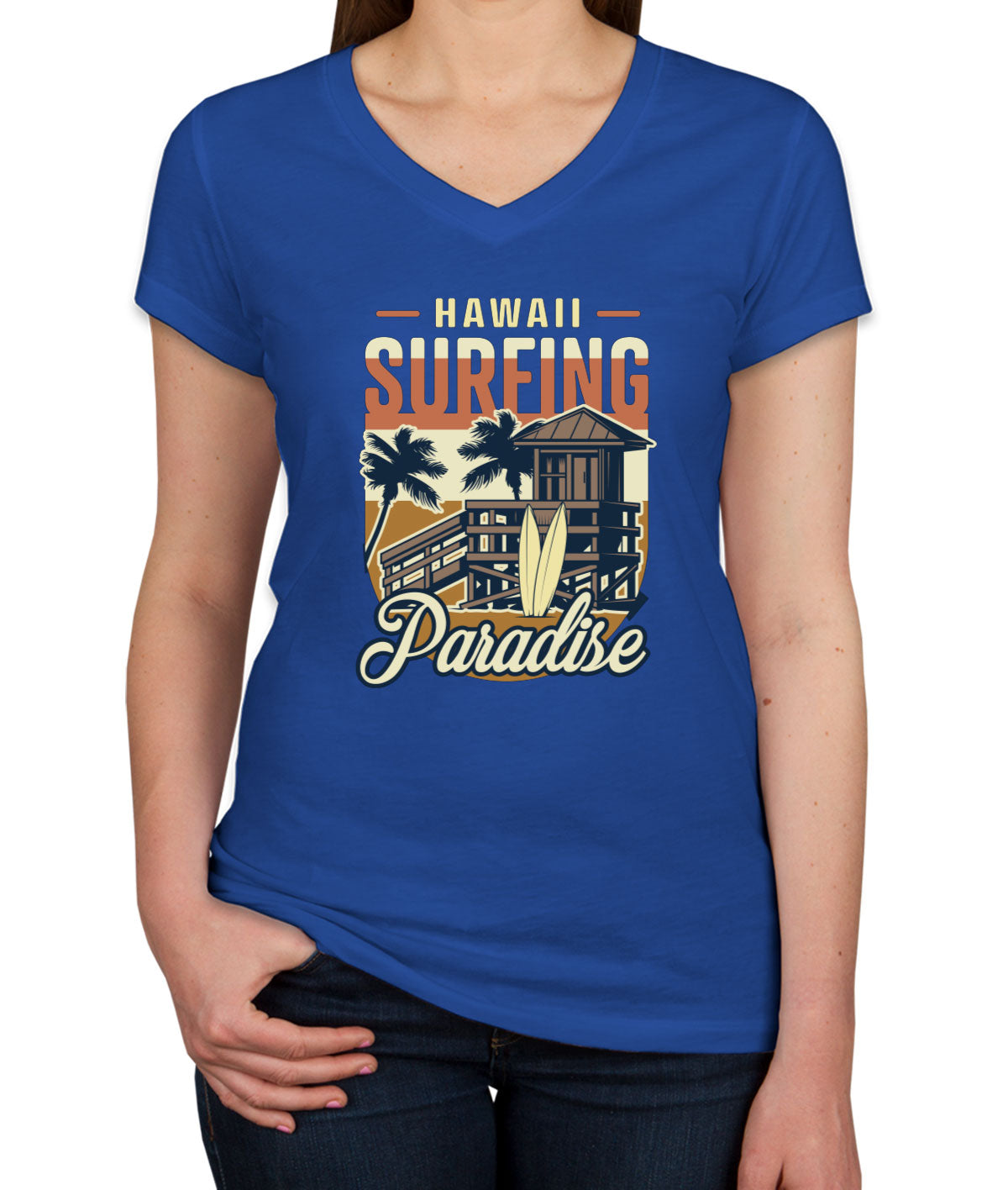 Hawaii Surfing Paradise Women's V Neck T-shirt