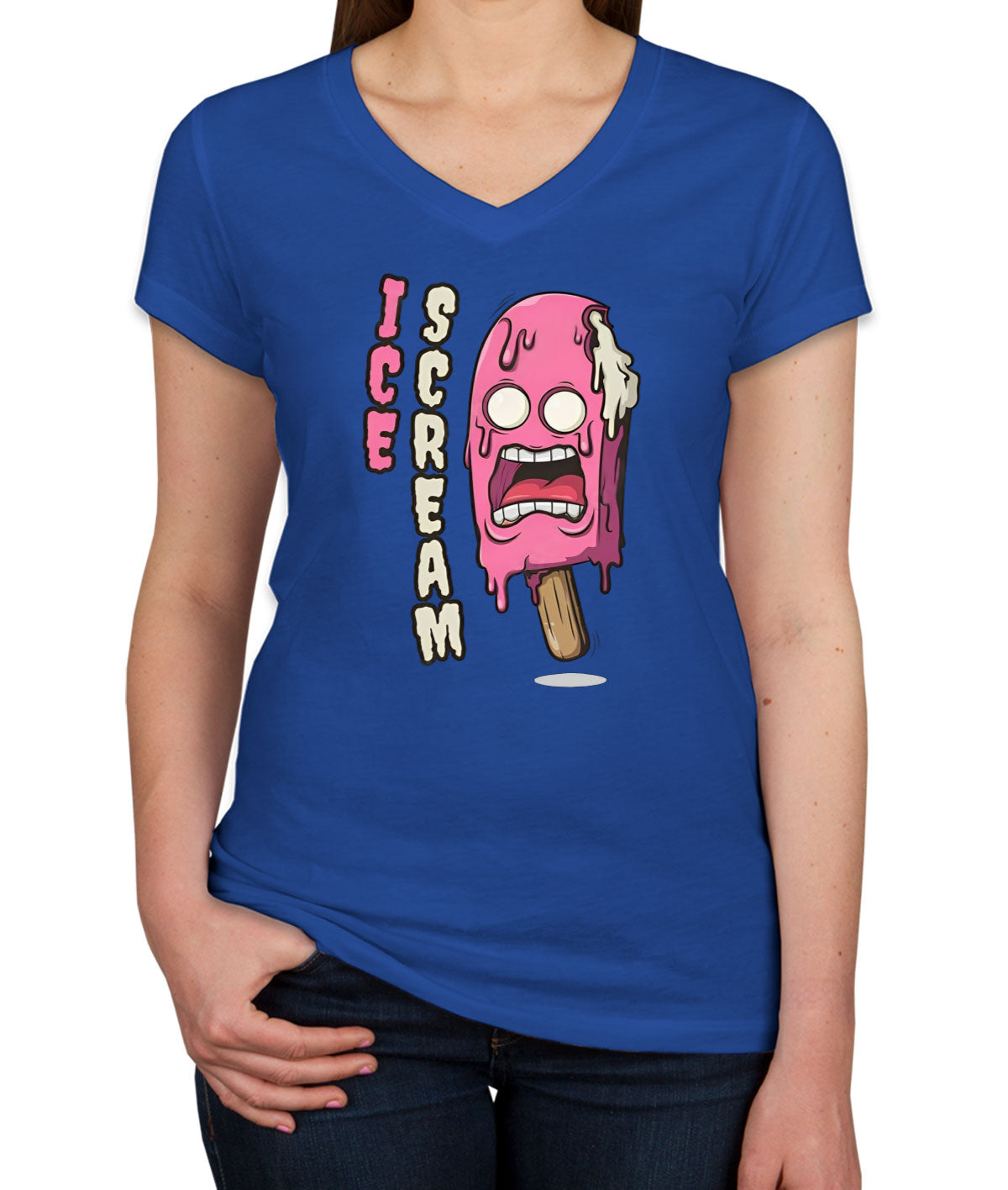 Ice Scream Cartoon Women's V Neck T-shirt