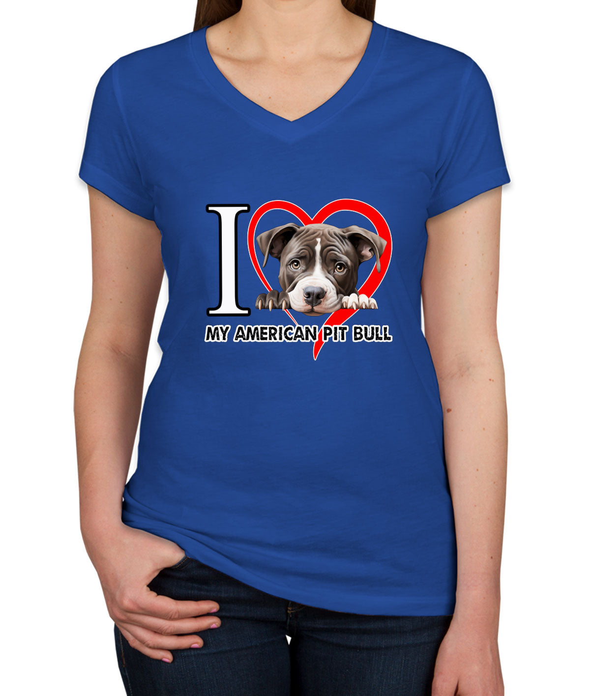 I Love My American Pitpull Dog Women's V Neck T-shirt