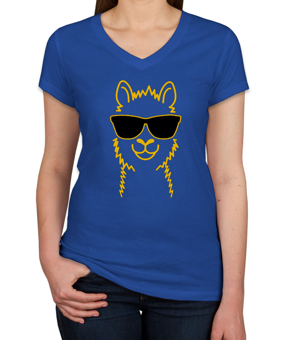 Llama With Sunglasses Women's V Neck T-shirt