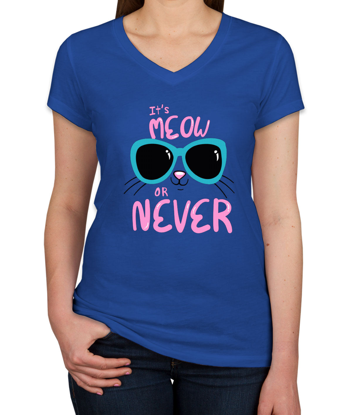 It's Meow Or Never Cat Women's V Neck T-shirt