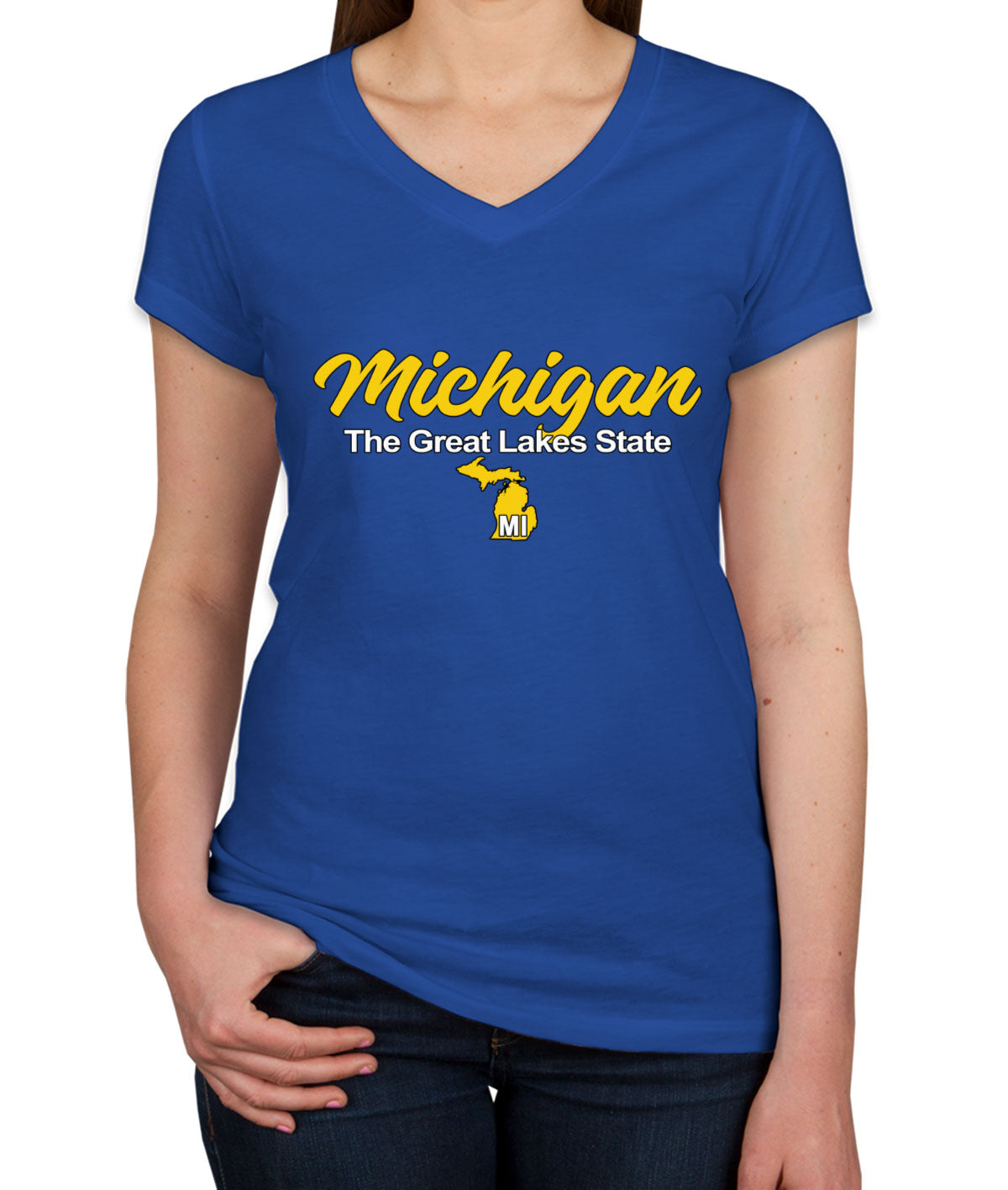 Michigan The Great Lakes State Women's V Neck T-shirt