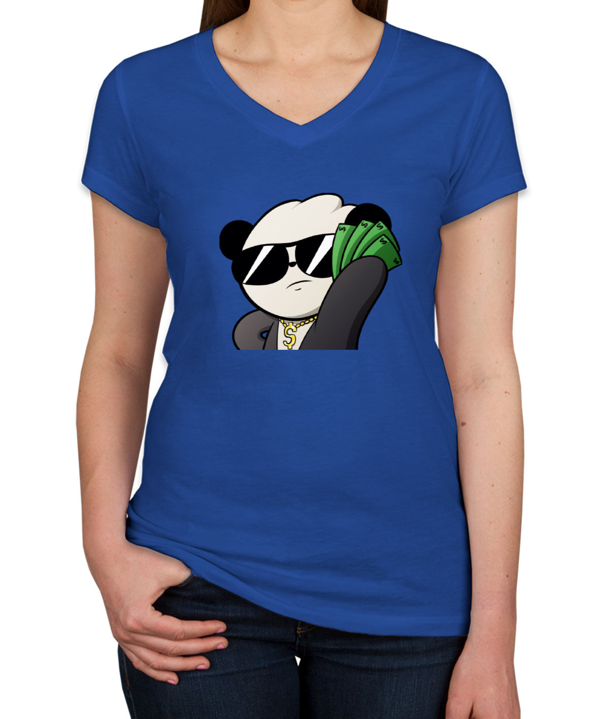 Panda Money Women's V Neck T-shirt