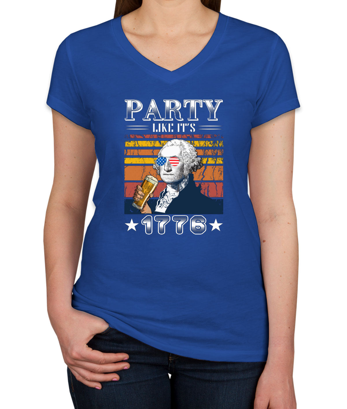 Party Like It's 1776 Benjamin Franklin Women's V Neck T-shirt