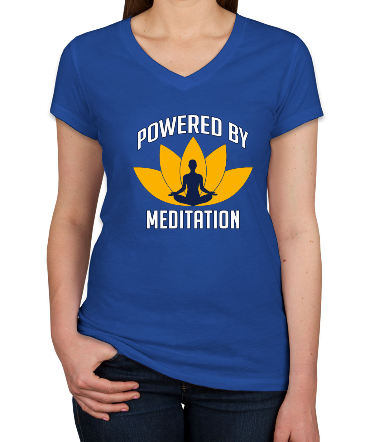 Powered By Meditation Women's V Neck T-shirt