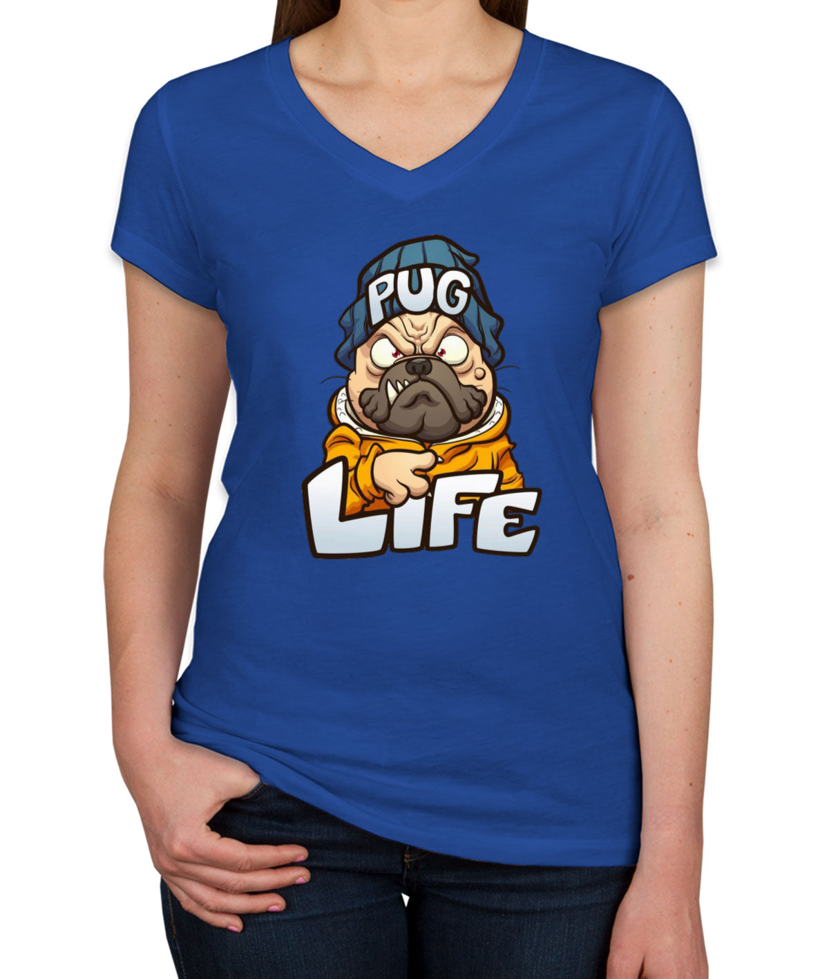 Pug Life Pug Dog Cartoon Women's V Neck T-shirt