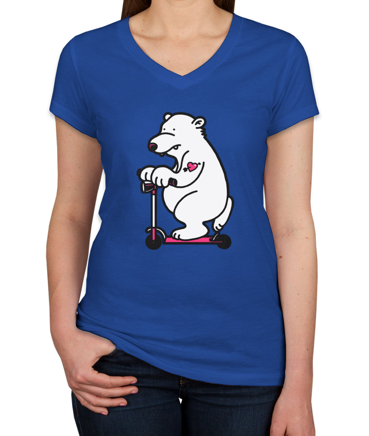 Scooter Bear Women's V Neck T-shirt