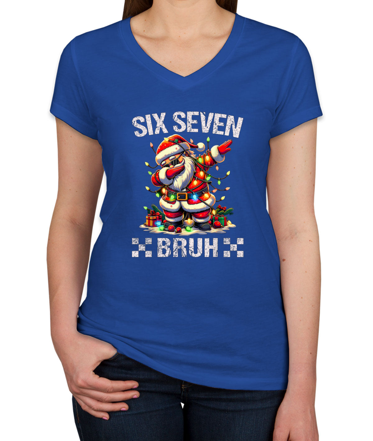 67 Sixty Seven Bruh Debbing Santa Christmas Women's V Neck T-shirt