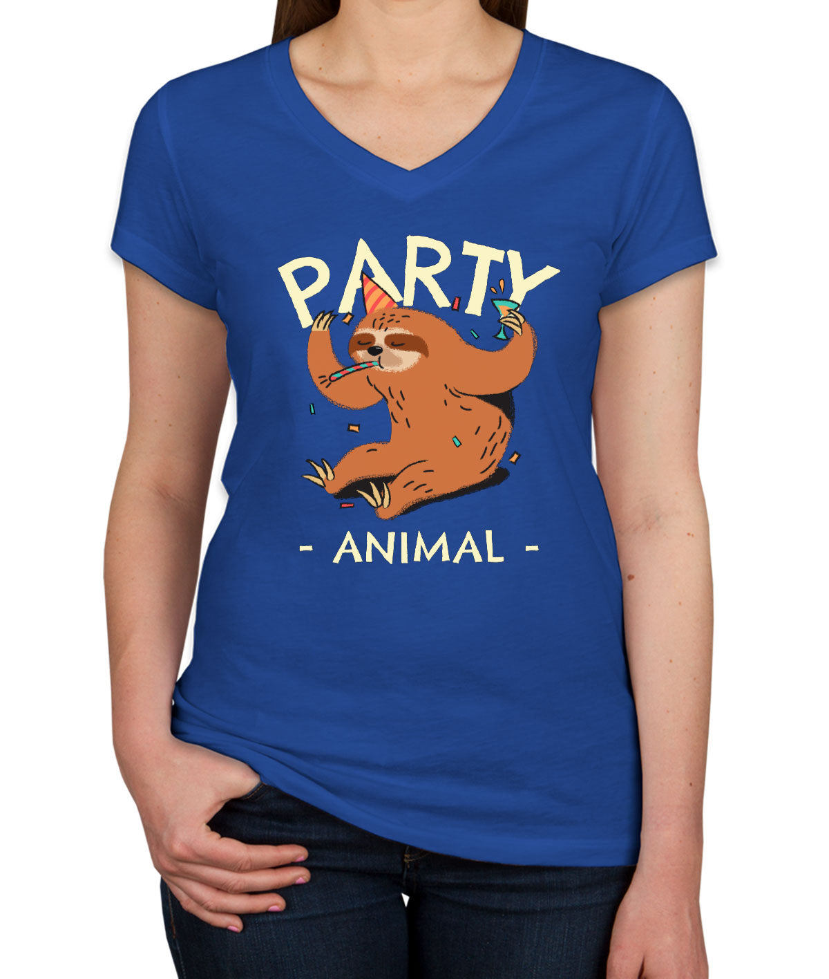 Party Animal Sloth Women's V Neck T-shirt