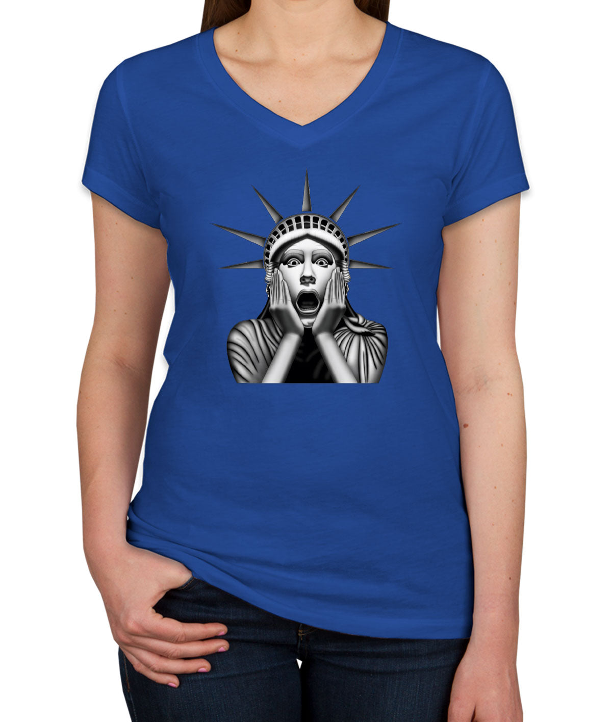 Surprised Statue of Liberty Women's V Neck T-shirt