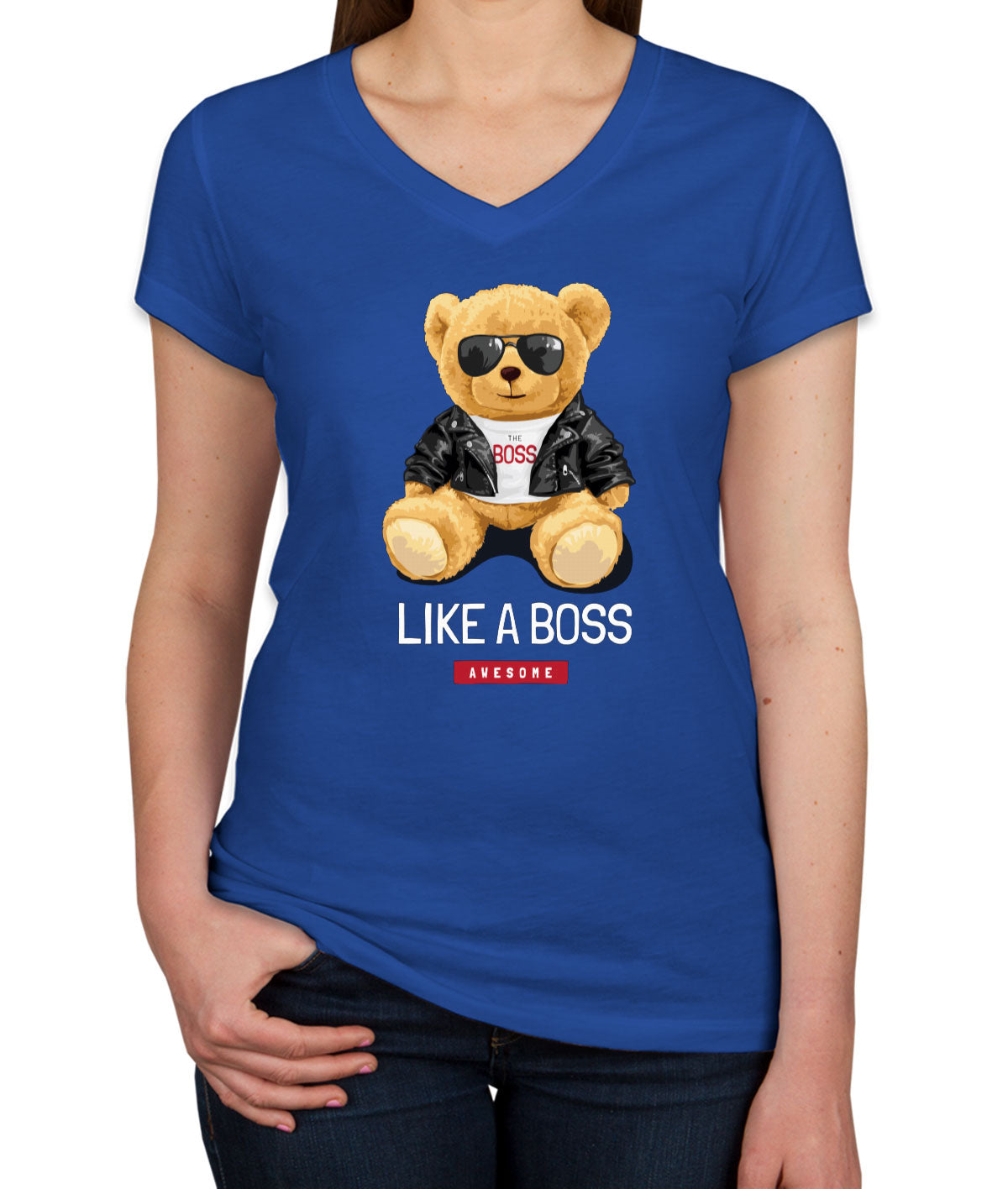 Teddy Bear Like A Boss Women's V Neck T-shirt