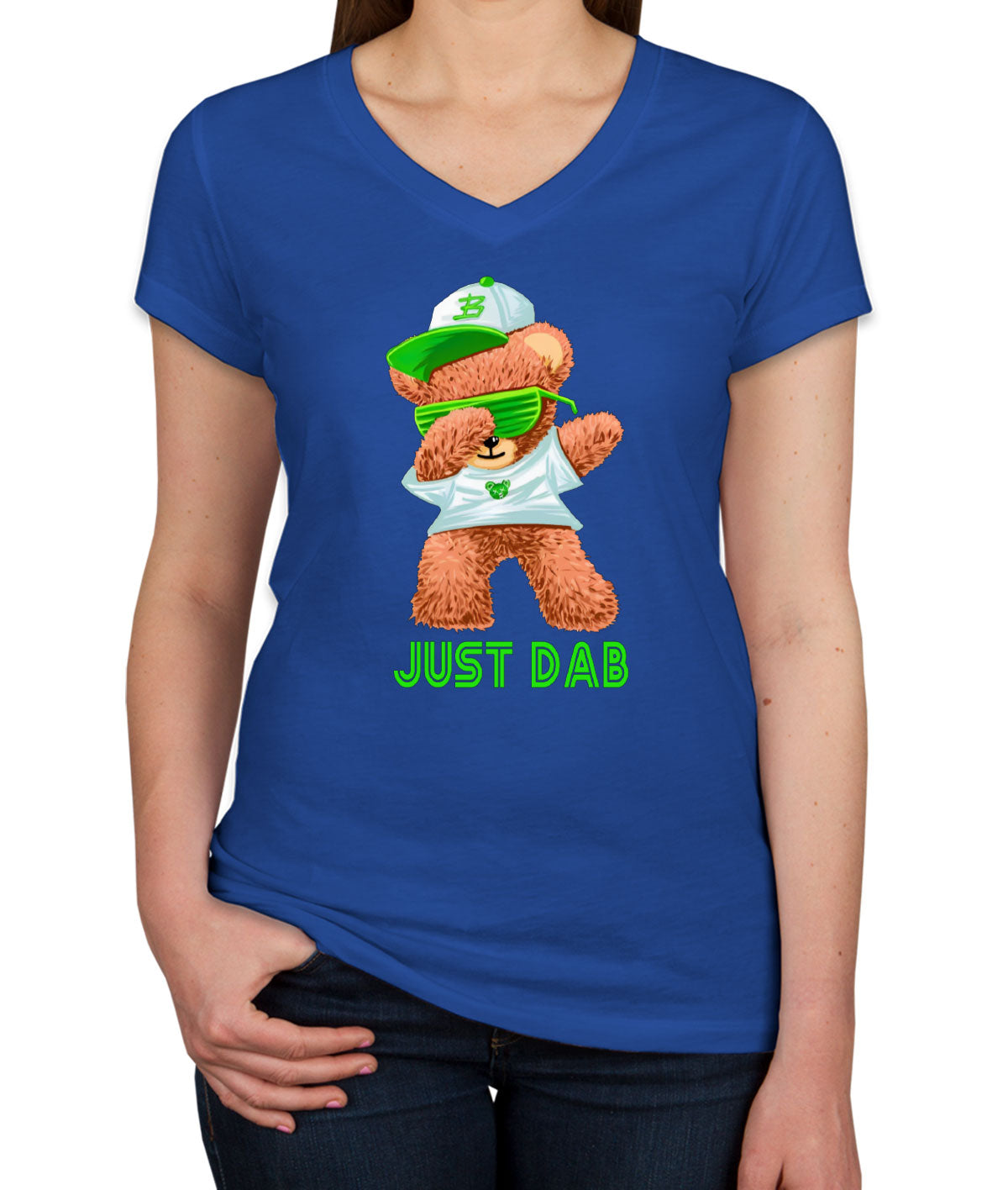 Dabbing Teddy Bear Just Dab Women's V Neck T-shirt