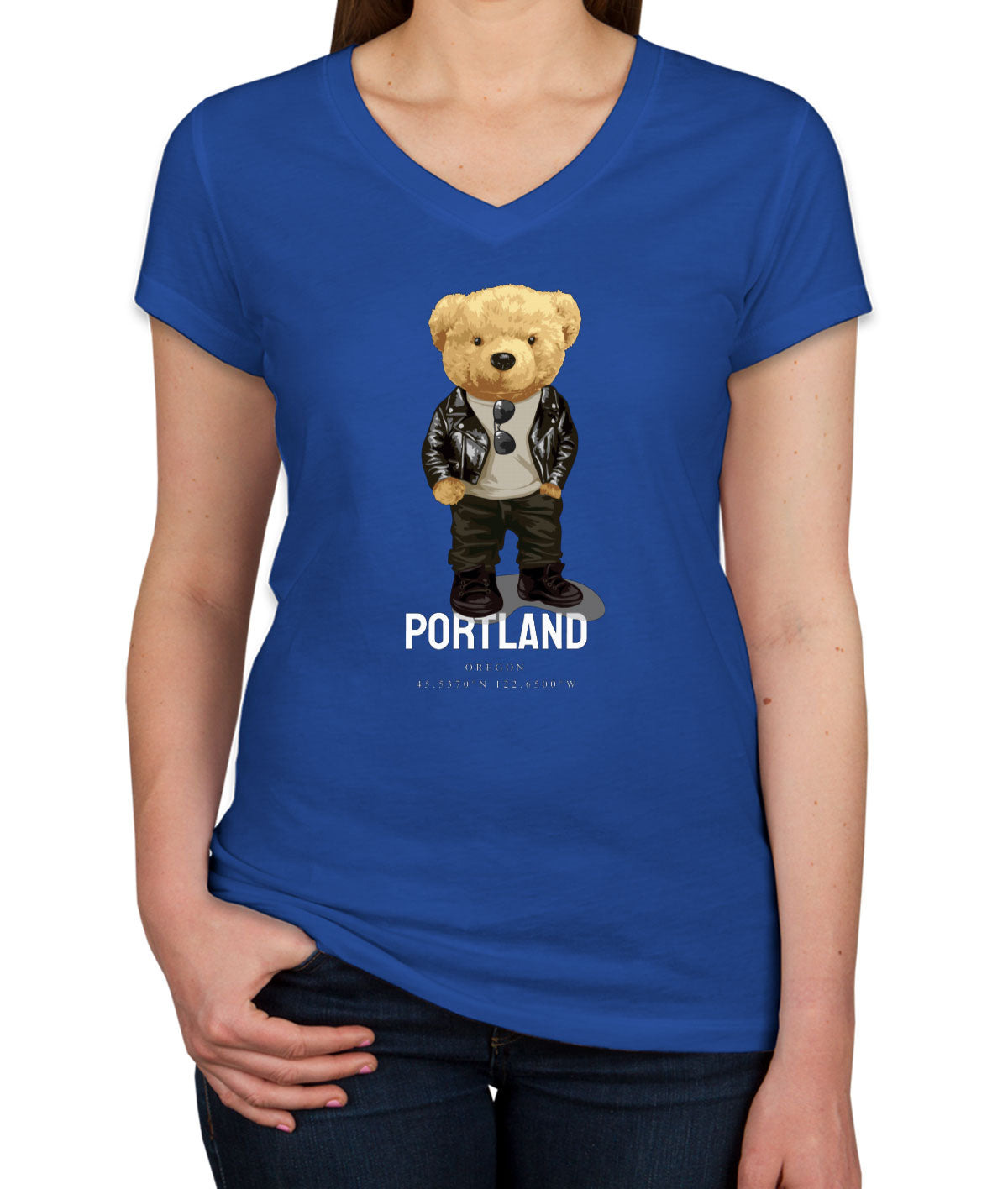 Teddy Bear Portland Women's V Neck T-shirt