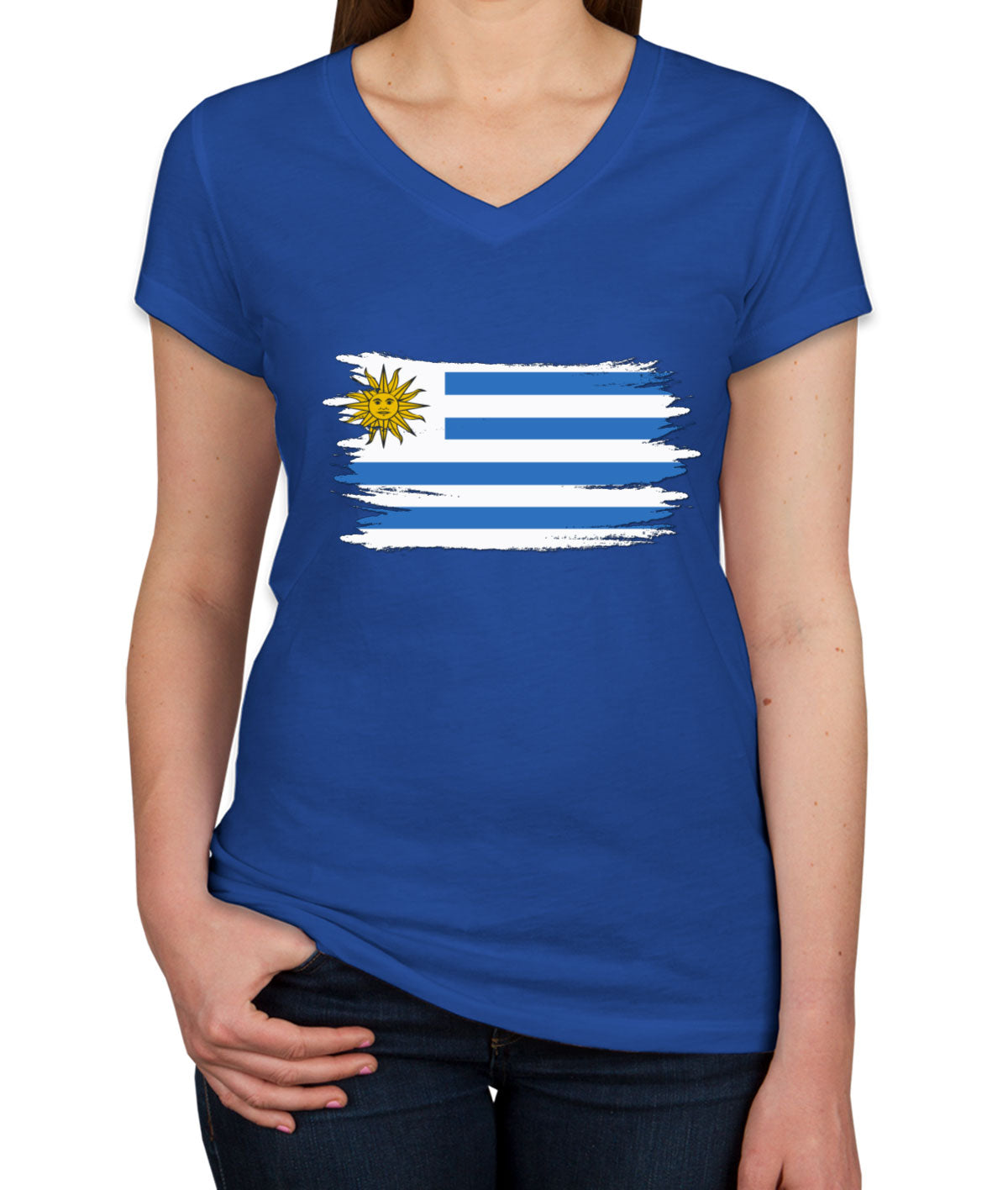 Uruguay Flag Women's V Neck T-shirt