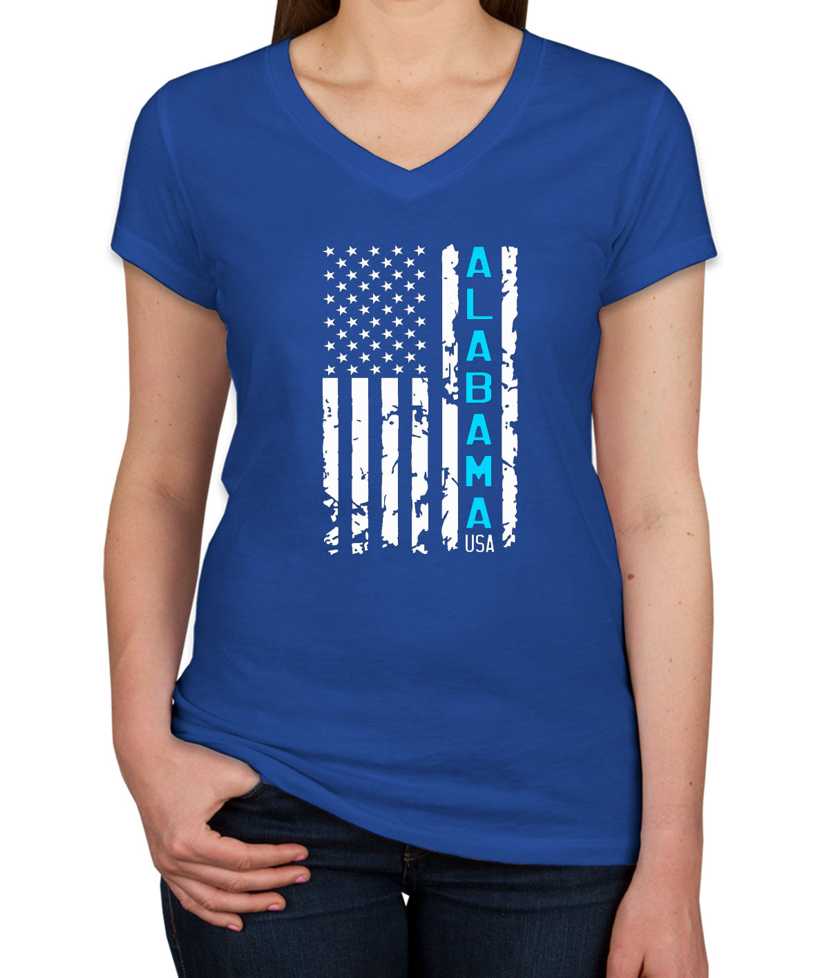 Alabama American Flag Women's V Neck T-shirt