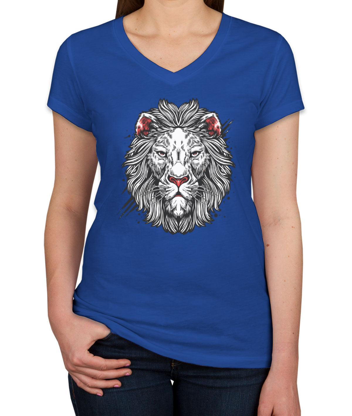 White Lion Women's V Neck T-shirt