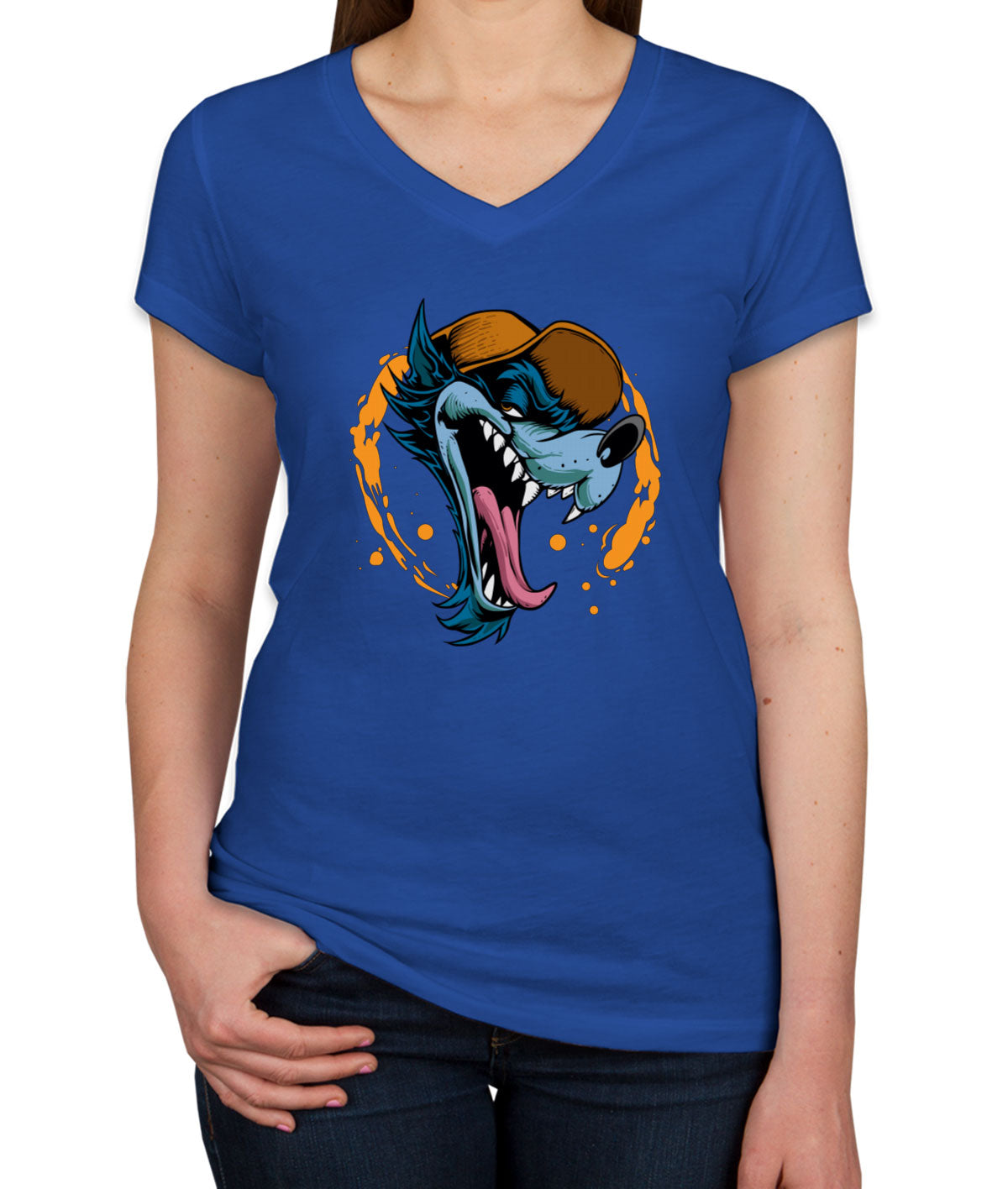 Wolf Head Cartoon Women's V Neck T-shirt