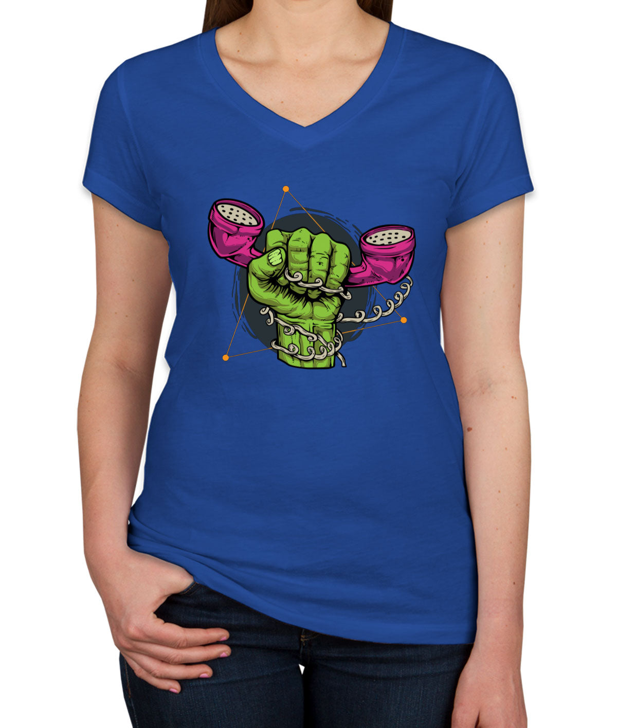 Zombie Hand Holding The Phone Women's V Neck T-shirt