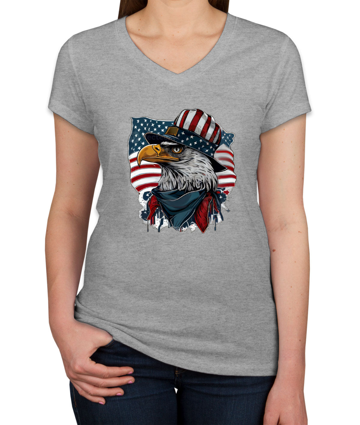 American Eagle Flag Patriotic Women's V Neck T-shirt